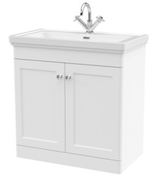 Balterley Classic Traditional Bathroom Floor Standing 2-Door Vanity Unit & Fireclay Basin White Satin White