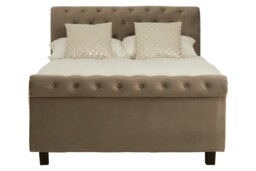 Orsina Elegant Brushed Velvet Double Bed, Minimalist Double Bed For Bedroom, Velvet Upholstered Stud Detail Bed