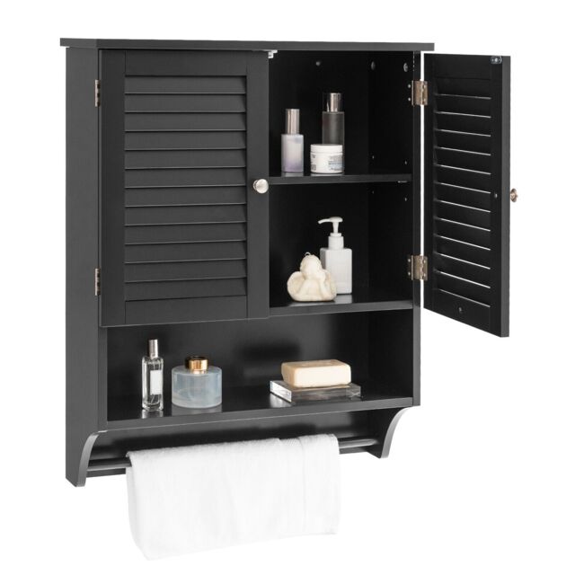 COSTWAY Bathroom Wall Cabinet with Adjustable Shelf Black