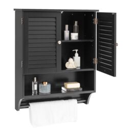 COSTWAY Bathroom Wall Cabinet with Adjustable Shelf Black