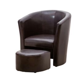 Halewood Faux Leather Tub Chair with Integrated Stool - Brown