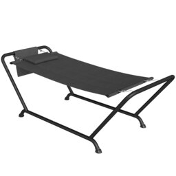 Outsunny Outdoor Hammock with Stand with Side Pocket, Headrest, Dark Grey Grey Dark Grey 237 x 90 x 92 cm