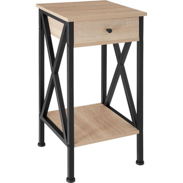 Bedside Table Dayton - industrial style, with 2 shelves, drawer, 35 x 35 x 70.5 cm Brown industrial wood light, oak Sonoma 35 x 35 x 70,50 cm 1