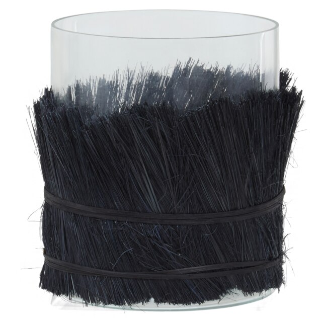 Orsina Modern Black Candle Holder, Coastal Styled Medium Candle Holder, Natural Black and Round Glass Candle Holder