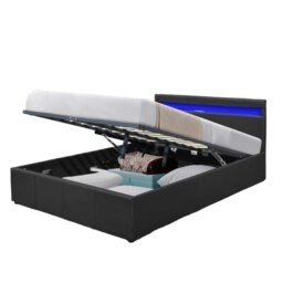 5ft Kingsize Faux Leather Modern Gas Lift Ottoman Bed Frame With LED In Black