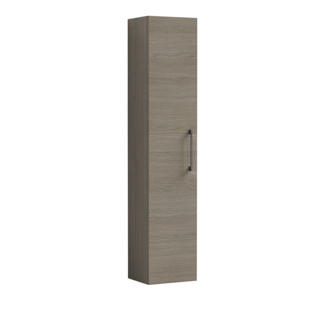 Balterley Level Modern Bathroom 1 Soft Close Door Wall Hung Tall Storage Unit, Woodgrain Mid Oak with Handle (BFLE2561H716) Brown Solace Oak