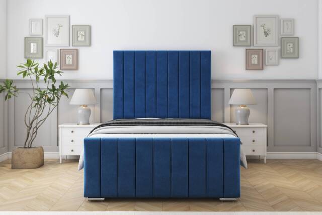 "Sloomy California Navy Plush Bed Frame With Mattress With 50"" Upholstered Headboard 3' Single"