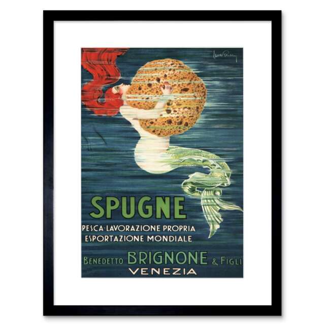 "Sponge Mermaid Venice Brignone Brothers 9x7"" Black Framed Wall Art Print"