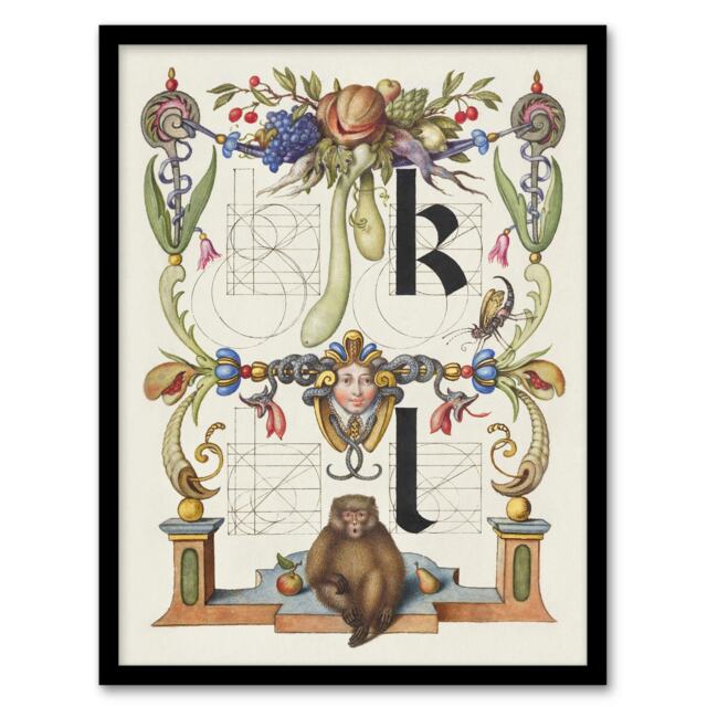 "Pictorial Letter Guide K and l Calligraphy Framed Wall Art Print 12X16"""