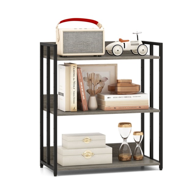 COSTWAY 3 Tier Bookshelf Industrial Corner Bookcase Adjustable Shelves