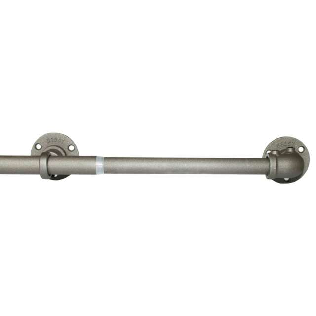Gun Metal Industrial Room Darkening Extendable Metal Curtain Pole Set 120 - 210cm Grey Grey