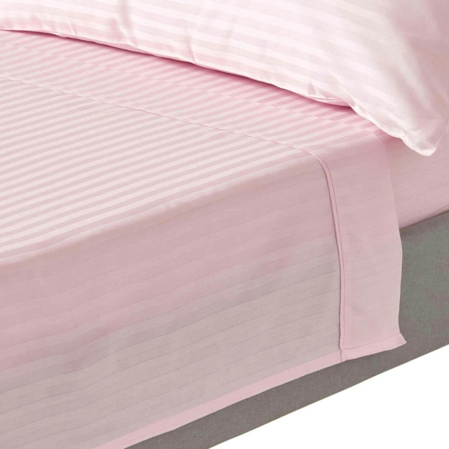 Homescapes Pink Egyptian Cotton Satin Stripe Flat Sheet 330 TC, King Pink King
