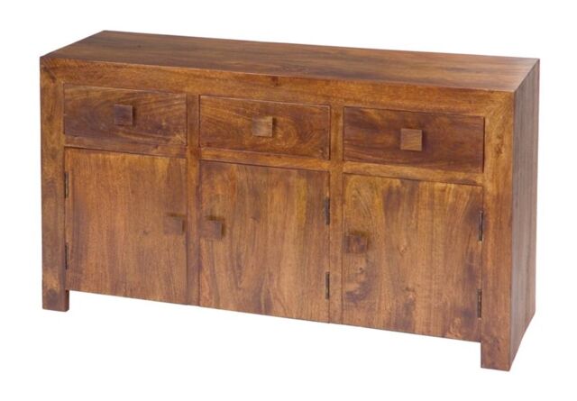 Dakota 3 Door 3 Drawer Sideboard - Mango Wood - L45 x W135 x H76 cm - Dark Finish Brown