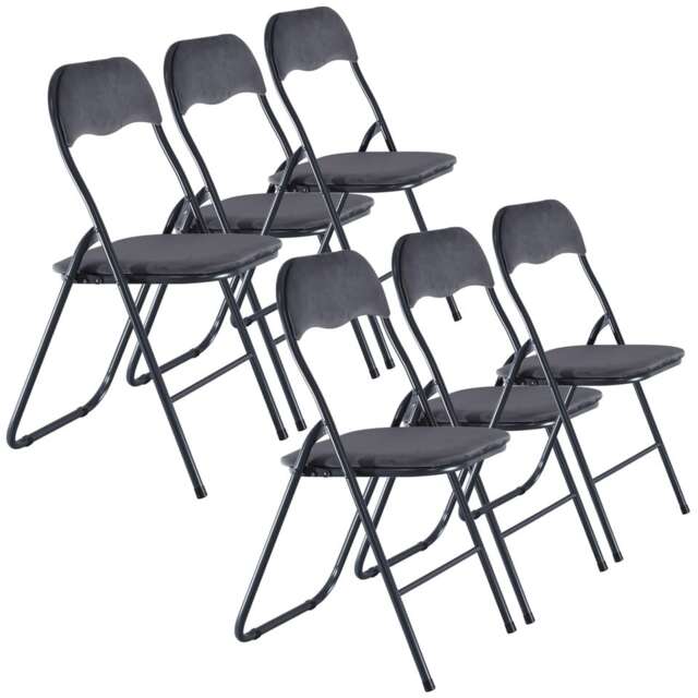 6 Pcs Lightweight Folding Chairs Set Portable Metal Frame with Velvet Seats Multi Dark Grey Velvet
