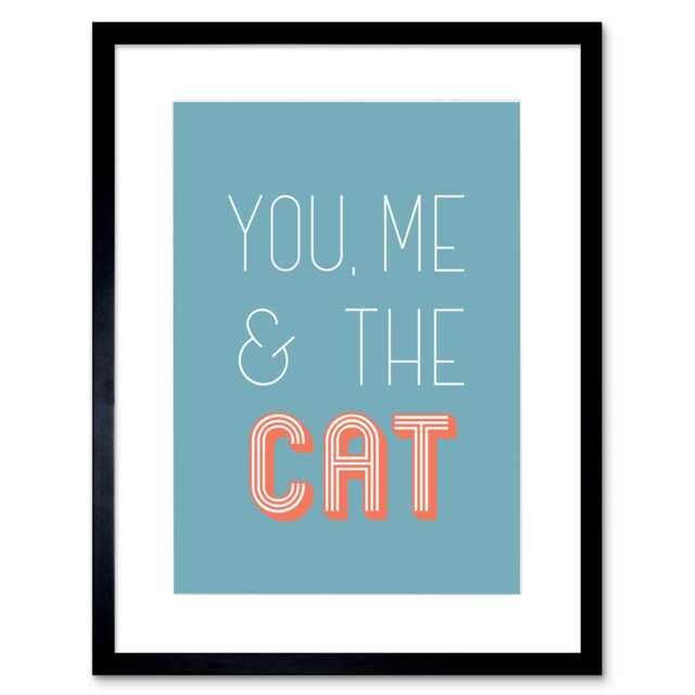 "You Me Cat Lover Quote Blue Pink Retro 9x7"" Black Framed Wall Art Print"