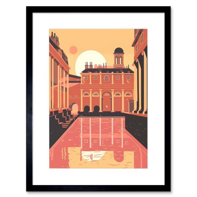 "Roman Baths Georgian Architecture 9x7"" Black Framed Wall Art Print"