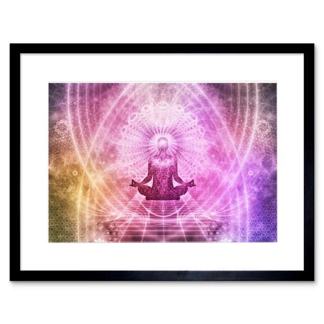 "Buddhism Meditation Yoga Psychedelic 9x7"" Black Framed Wall Art Print"