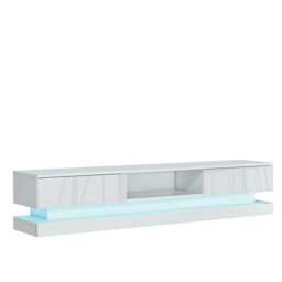 TV Unit 180cm White Gloss Fronts White Matt Body with LED Base White One Size 1