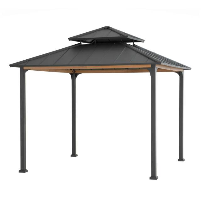 Sunjoy 3m x 3m Steel Garden Gazebo Pavilion, Anthracite