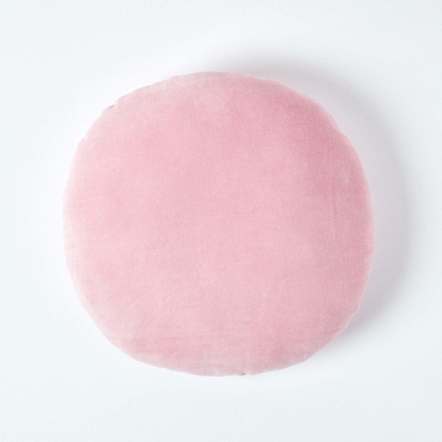 Homescapes Pink Velvet Cushion - 40 cm Round Pink Pink 1