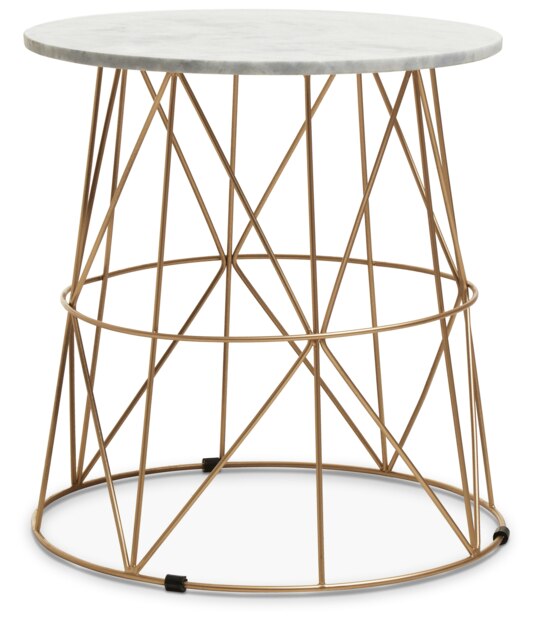Interiors by Premier Marble Top White Side Table, Open Design Frame Bedside Table, Round End Table for Living Room, Lounge Gold