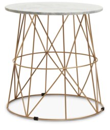 Interiors by Premier Marble Top White Side Table, Open Design Frame Bedside Table, Round End Table for Living Room, Lounge Gold