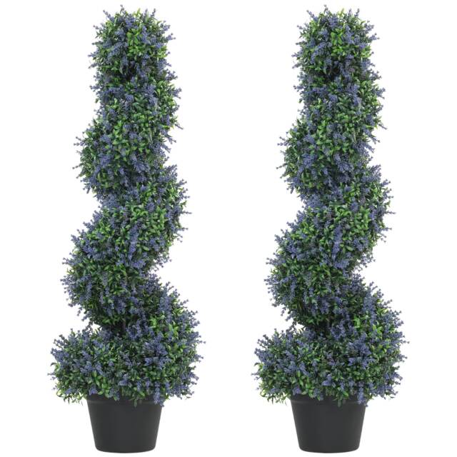 Artificial Lavender Topiary Tree with 315 Leaves and 315 Flowers, Set of 2