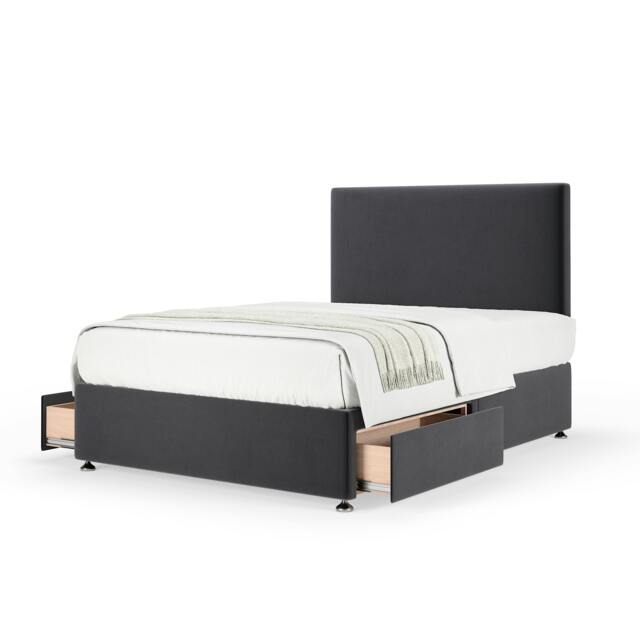 Memory Maestro Memory Foam Graphite Plush Velvet 2 Drawer Divan Set And Valencia Headboard Small Single