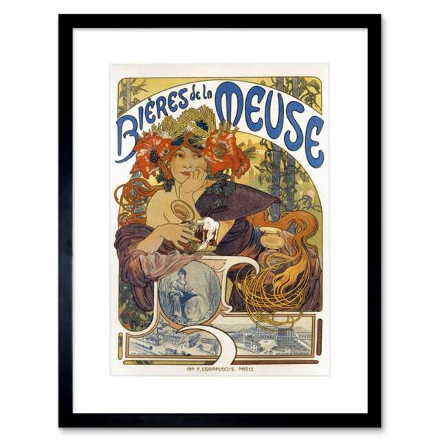 "Beer Of Meuse Paris France Vintage Advert 9x7"" Black Framed Wall Art Print"