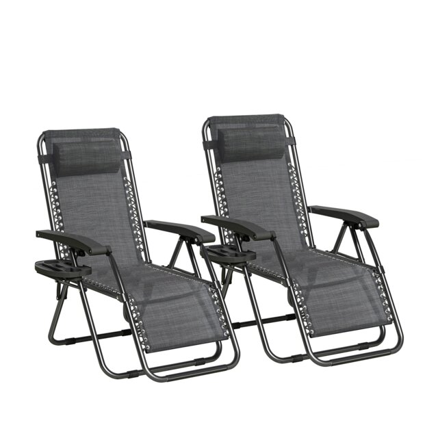 Set of 2 Zero Gravity Reclining Garden Chair Sun Lounger Recliner Textilene