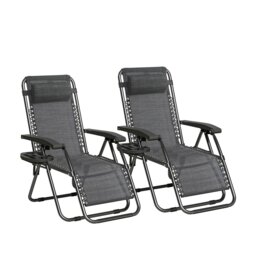 MCC Direct Set of 2 Zero Gravity Recliner Garden Chairs Outdoor Reclining Sun Lounger Textilene