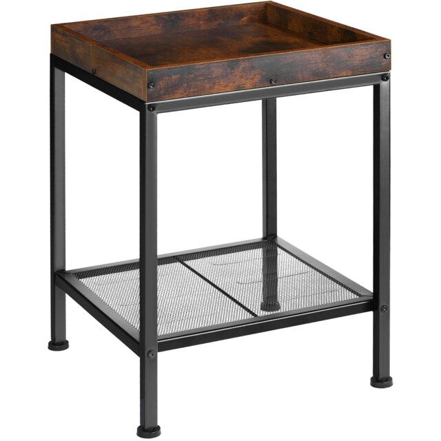 Bedside Table Rochester - industrial style, with tray shelf, grid shelf, 41.5 x 41 x 56 cm Brown Dark Wood