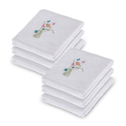 Homescapes Turkish Cotton Embroidered Butterfly White Face Cloth - Set of 6