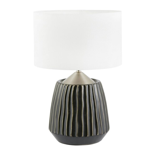 Black Textured Ceramic and Brushed Silver Table Lamp