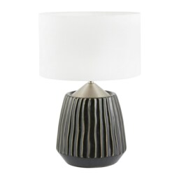 Black Textured Ceramic and Brushed Silver Table Lamp