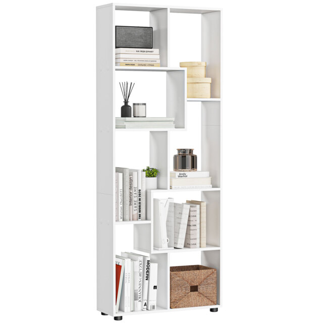 HOMCOM Bookshelf, Tall Bookcase, Modern Room Divider, 8 Cube Storage Unit, Freestanding Storage Shelf for Living Room, Bedroom, Home Office, 70 x 24 x 178 cm, White