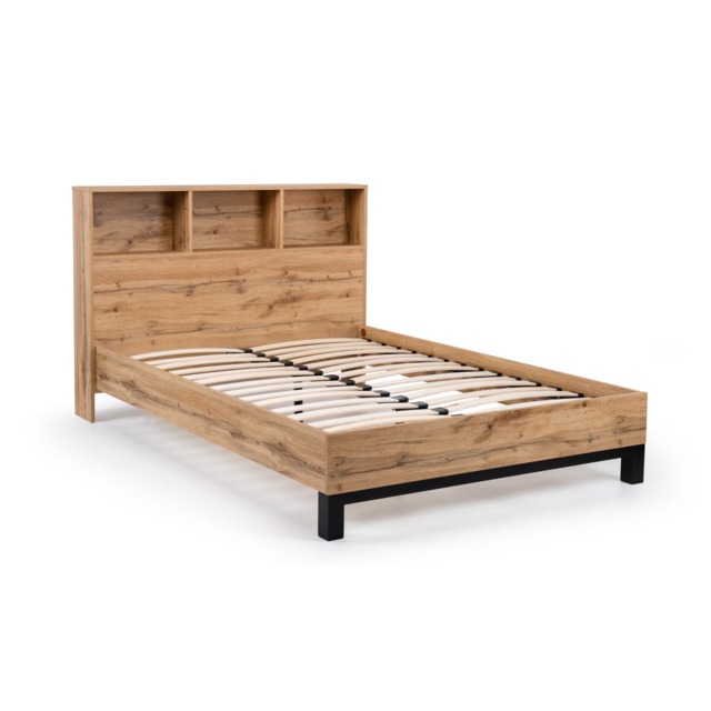 Alder Bookcase Headboard Bed - Light Oak - Double (135cm)