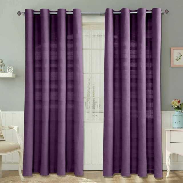 Homescapes Cotton Rajput Ribbed Purple Curtain Pair - 66 x 72 Inches Drop