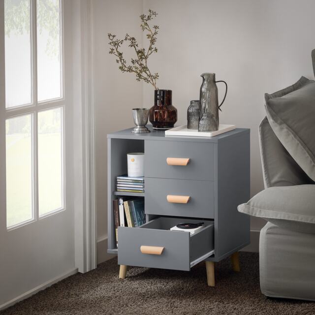 SoBuy FBT95-HG,3-Drawer Nightstand with Open Shelf Grey Grey 1