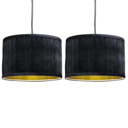 Set of 2 Sundance - Black Pleated 30cm Lamp Shades with Gold Inner Black Black velvet with gold cardboard inner detail 2