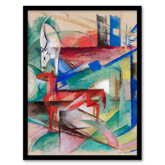 Franz Marc Framed Wall Art Landscape with Animals Abstract Painting Home Décor