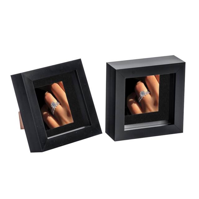 "Nicola Spring 4 x 4"" Photo Frames - Black/Black Mount - 3D Picture Frame Box Portrait Display Case (12.5 x 12.5cm) Set of 2"