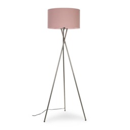 ValueLights Camden Brushed Chrome Tripod Floor Lamp Pink Shade and Bulb
