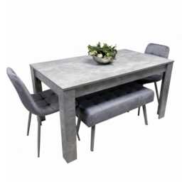 Grey Wooden Dining Table Set with 2 Grey Chairs and 2 Benches - Dining Kitchen Room Furniture