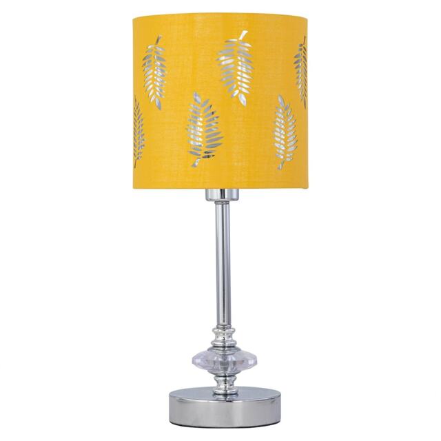 Chrome Jewelled Table Lamp with Ochre Mustard Fern Shade Chrome Yellow Medium 1