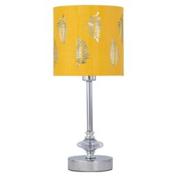 Chrome Jewelled Table Lamp with Ochre Mustard Fern Shade Chrome Yellow Medium 1