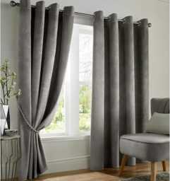 Velvet Blackout Eyelet Curtains - Silver 229 cm x 182 cm Silver