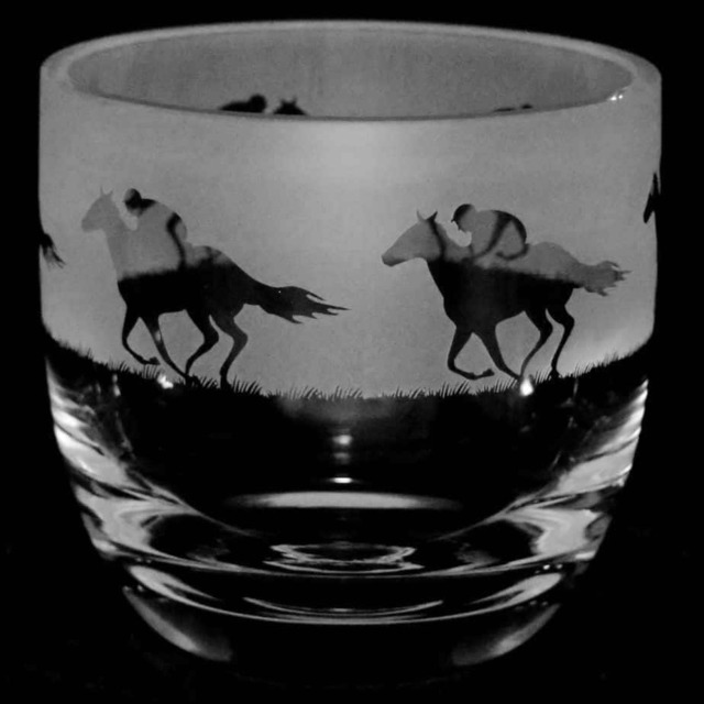 Animo Glass Candle Holder Engraved Pot Racehorse