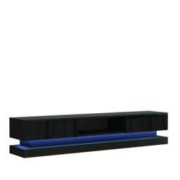 TV Unit 180cm Black Gloss Fronts Black Matt Body with LED Platform Black One Size 1