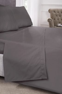 Percale Collection 180 Thread Count Percale Flat Sheet in Grey - Double